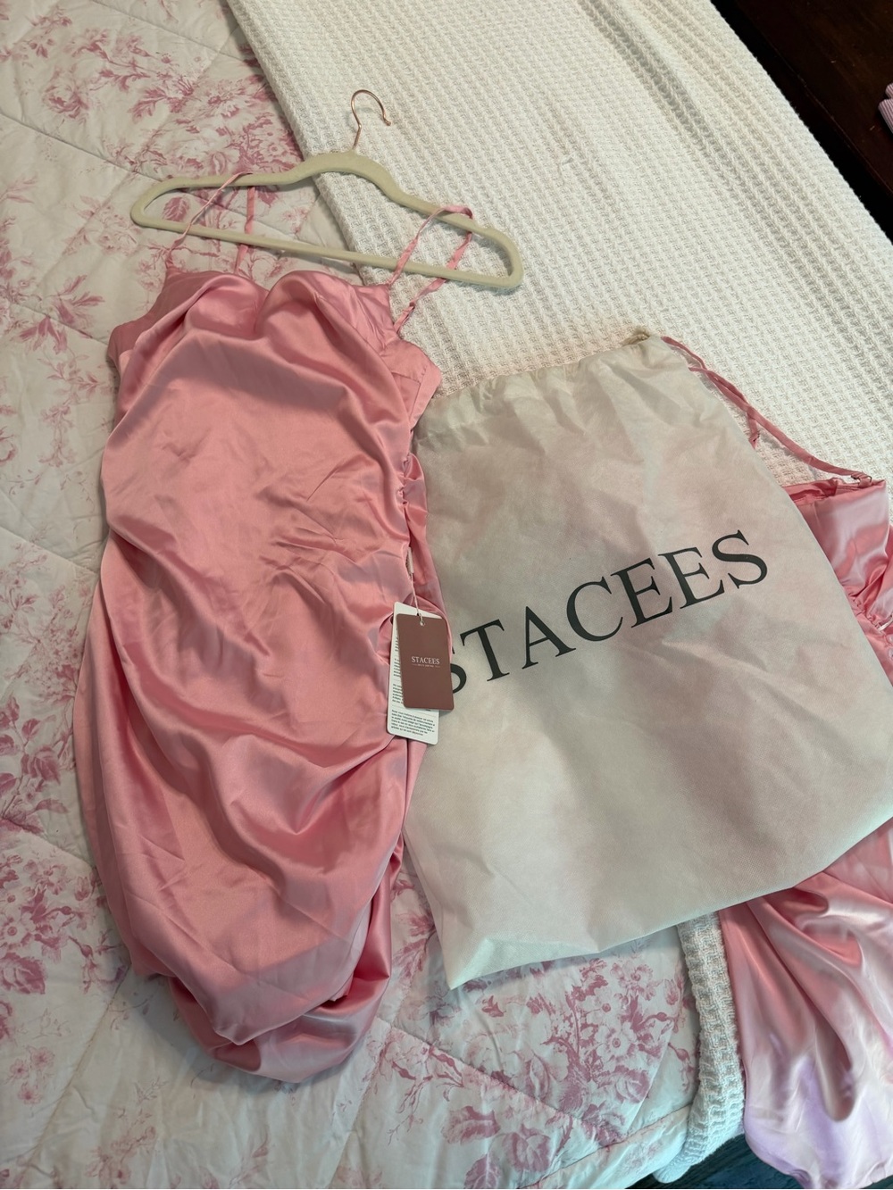 NWT: Stacees Pink Satin Slip Dress with Adjustable Spaghetti Straps Size 2 HOCO